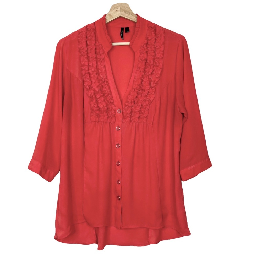 Love Haight Ruffled 3/4 Sleeve V-Neck Blouse